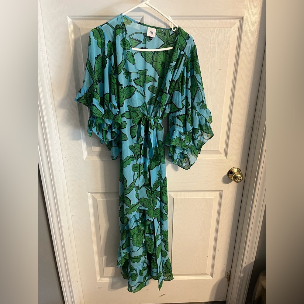 CAbi Blue and Green Patterned Dress